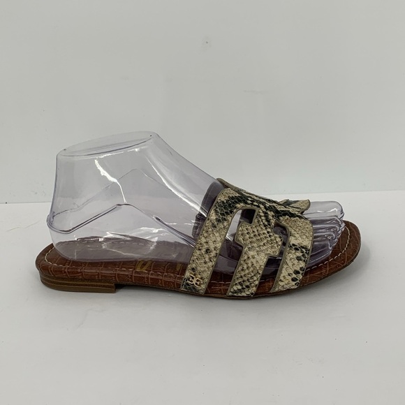 Sam Edelman Bay flat slide sandal mule snake print wide strap cut-out gray tan 7 - Picture 1 of 6
